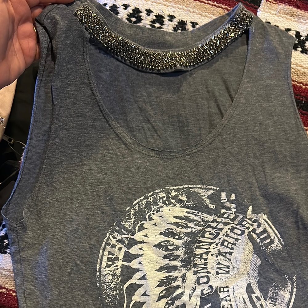Vintage havana Embellished Gray Sleeveless Top